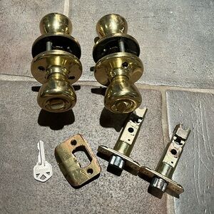 Vintage polished brass Door knobs handles with key lock